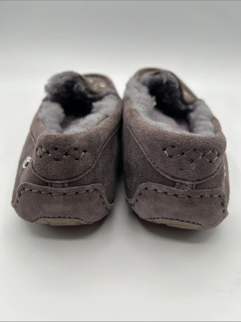 UGG Ansley Blossom Gray Suede Moccasin Slippers with Plush Shearling Lining - Picture 5 of 16